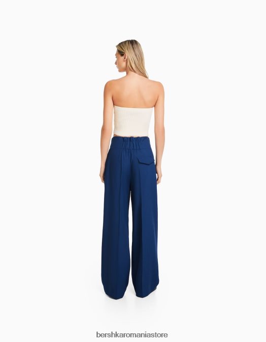 Bershka femei pantaloni rustici croiți cu picioare largi albastru Z86D1426 îmbrăcăminte