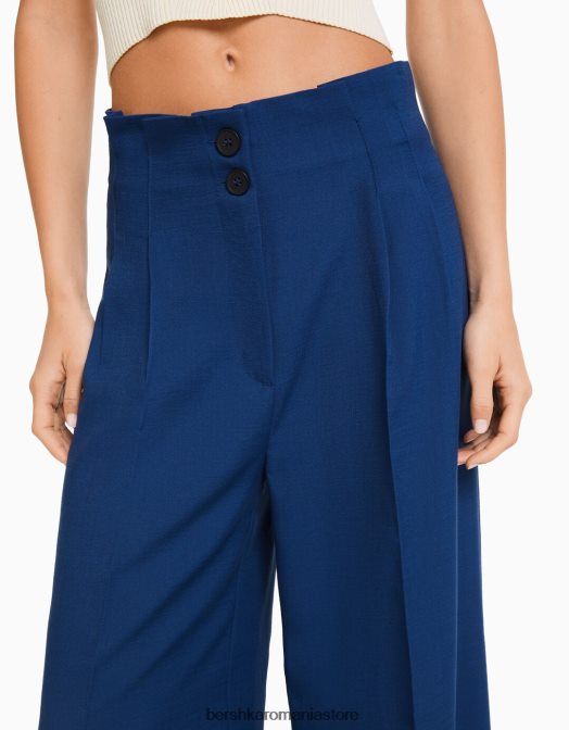 Bershka femei pantaloni rustici croiți cu picioare largi albastru Z86D1426 îmbrăcăminte