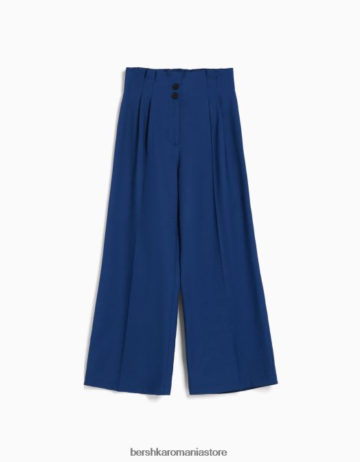 Bershka femei pantaloni rustici croiți cu picioare largi albastru Z86D1426 îmbrăcăminte