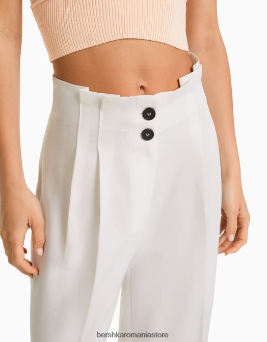 Bershka femei pantaloni rustici croiți cu picioare largi aproape alb Z86D1425 îmbrăcăminte