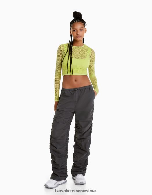 Bershka femei blugi parașuta cu încrețire laterală gri inchis Z86D1295 îmbrăcăminte