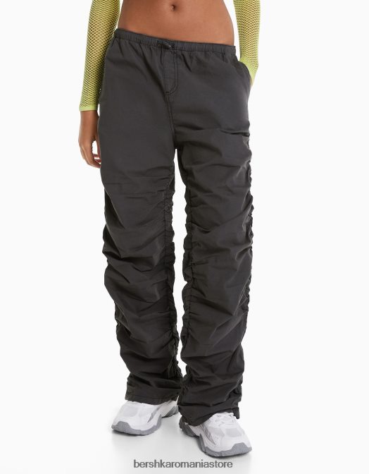 Bershka femei blugi parașuta cu încrețire laterală gri inchis Z86D1295 îmbrăcăminte