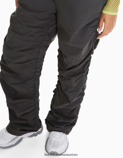 Bershka femei blugi parașuta cu încrețire laterală gri inchis Z86D1295 îmbrăcăminte