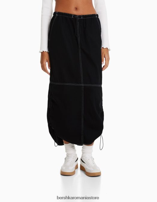 Bershka femei fustă midi denim parașută negru Z86D1379 îmbrăcăminte