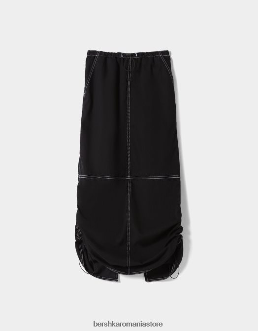 Bershka femei fustă midi denim parașută negru Z86D1379 îmbrăcăminte