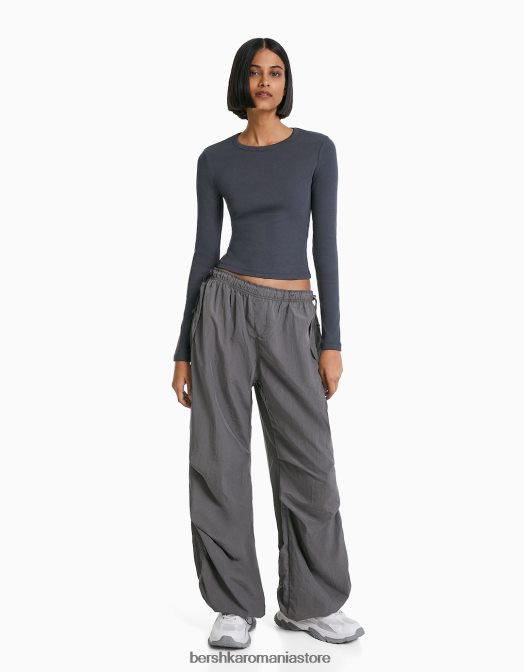 Bershka femei pantaloni de jogging cu parașuta din nailon gri Z86D1312 îmbrăcăminte