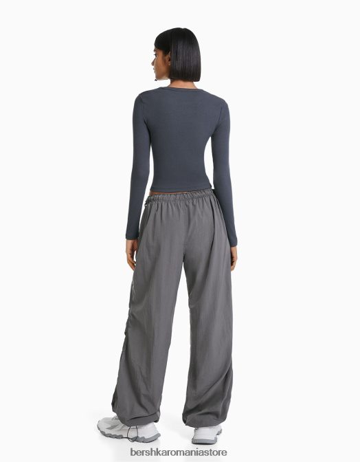 Bershka femei pantaloni de jogging cu parașuta din nailon gri Z86D1312 îmbrăcăminte