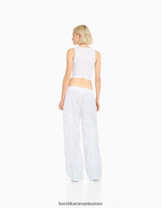 Bershka femei pantaloni de nailon cu parașuta alb Z86D1332 îmbrăcăminte