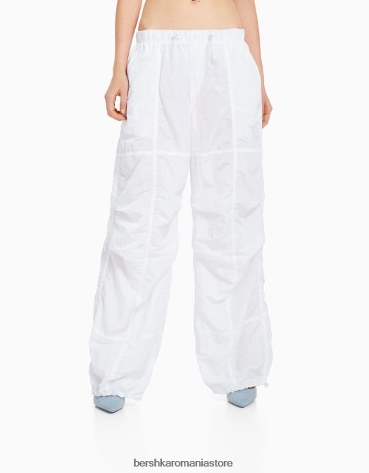 Bershka femei pantaloni de nailon cu parașuta alb Z86D1332 îmbrăcăminte