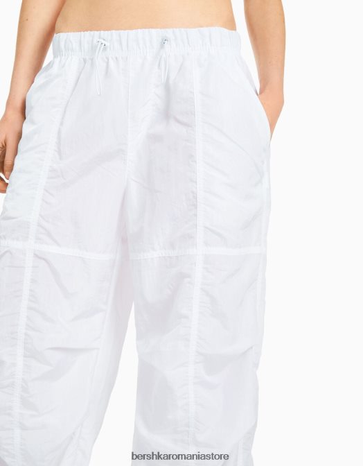 Bershka femei pantaloni de nailon cu parașuta alb Z86D1332 îmbrăcăminte