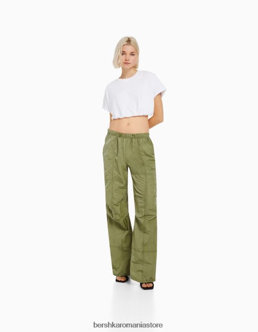 Bershka femei pantaloni de nailon cu parașuta kaki Z86D1387 îmbrăcăminte