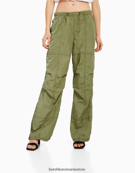 Bershka femei pantaloni de nailon cu parașuta kaki Z86D1387 îmbrăcăminte