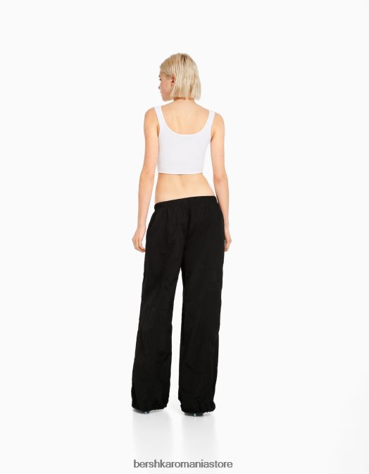 Bershka femei pantaloni de nailon cu parașuta negru Z86D1331 îmbrăcăminte