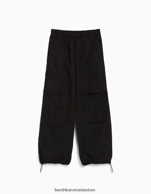 Bershka femei pantaloni de nailon cu parașuta negru Z86D1331 îmbrăcăminte