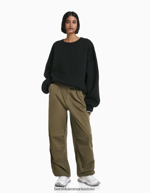 Bershka femei pantaloni de trening cu parașută largi kaki Z86D1397 îmbrăcăminte