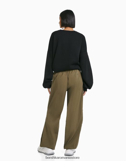 Bershka femei pantaloni de trening cu parașută largi kaki Z86D1397 îmbrăcăminte