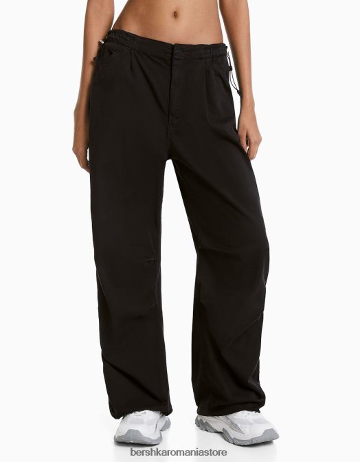 Bershka femei pantaloni de trening cu parașută largi negru Z86D1398 îmbrăcăminte