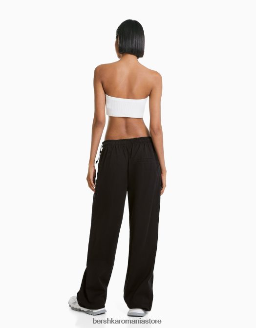 Bershka femei pantaloni de trening cu parașută largi negru Z86D1398 îmbrăcăminte