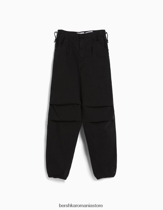 Bershka femei pantaloni de trening cu parașută largi negru Z86D1398 îmbrăcăminte