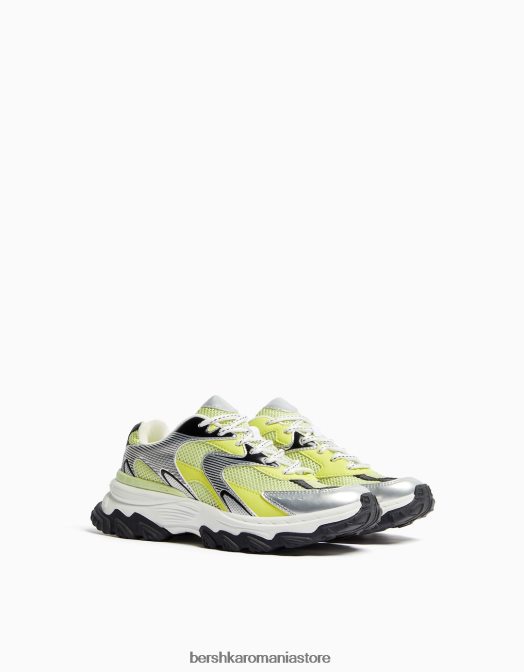 Bershka femei adidași contrastanți cu detaliu din plasă lămâie verde Z86D1879 încălţăminte