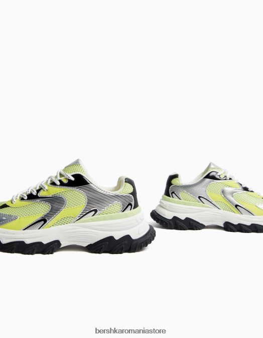 Bershka femei adidași contrastanți cu detaliu din plasă lămâie verde Z86D1879 încălţăminte