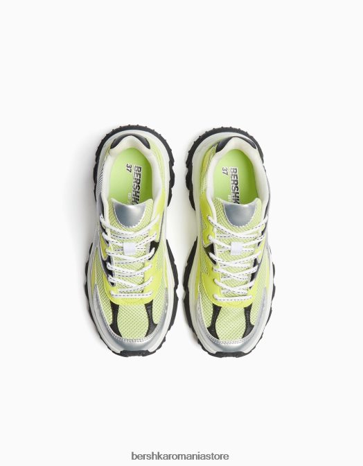 Bershka femei adidași contrastanți cu detaliu din plasă lămâie verde Z86D1879 încălţăminte