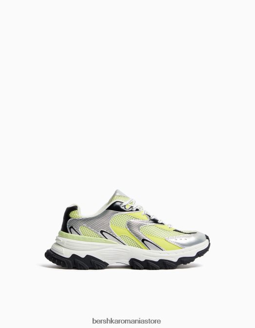 Bershka femei adidași contrastanți cu detaliu din plasă lămâie verde Z86D1879 încălţăminte