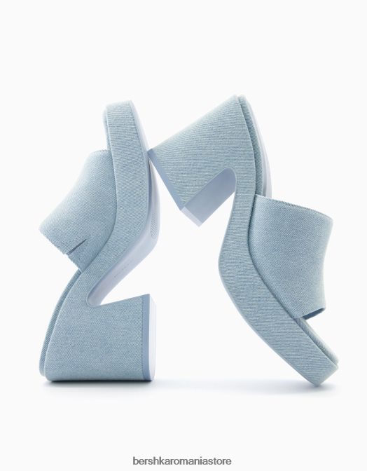 Bershka femei mulași din denim cu toc platformă spălat albastru Z86D1957 încălţăminte