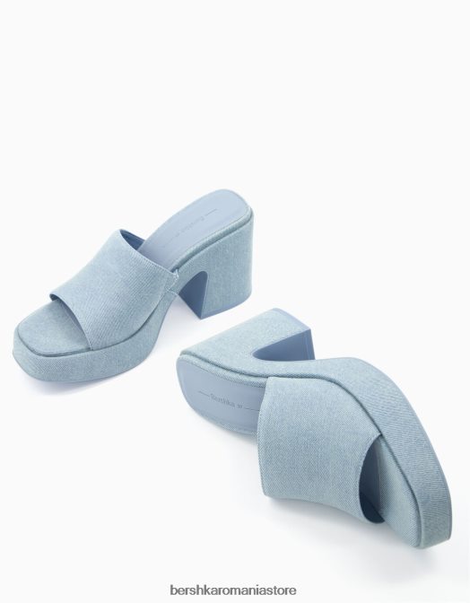 Bershka femei mulași din denim cu toc platformă spălat albastru Z86D1957 încălţăminte