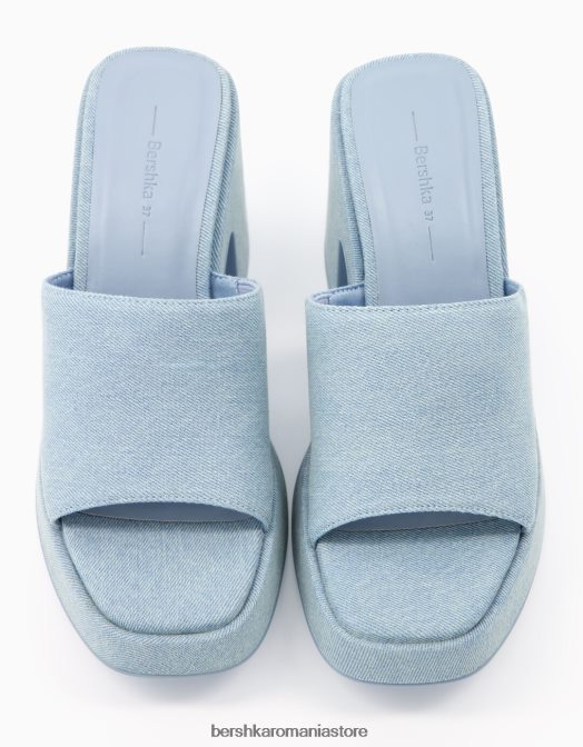 Bershka femei mulași din denim cu toc platformă spălat albastru Z86D1957 încălţăminte