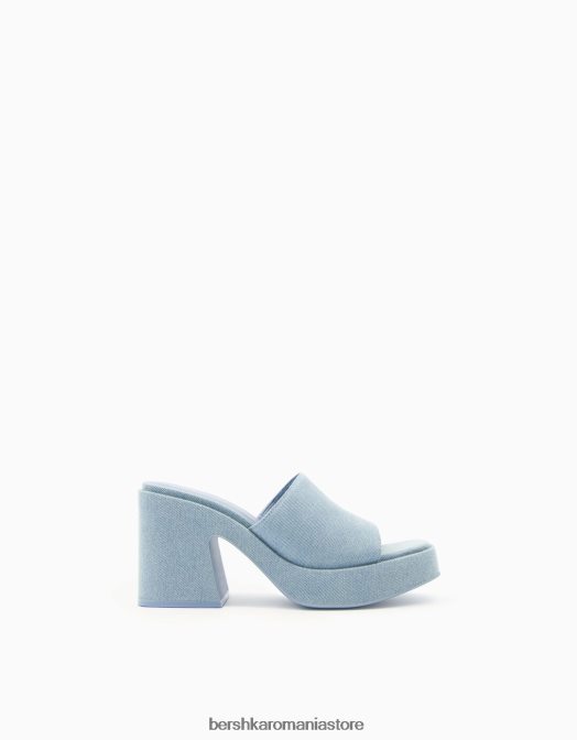 Bershka femei mulași din denim cu toc platformă spălat albastru Z86D1957 încălţăminte