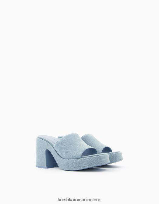 Bershka femei mulași din denim cu toc platformă spălat albastru Z86D1965 încălţăminte