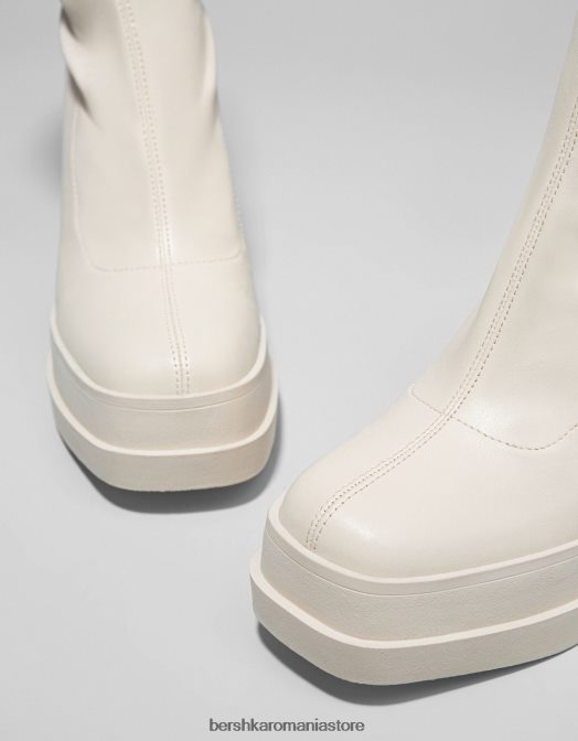 Bershka femei botine cu platformă cu toc înalt montate ecru Z86D2296 încălţăminte