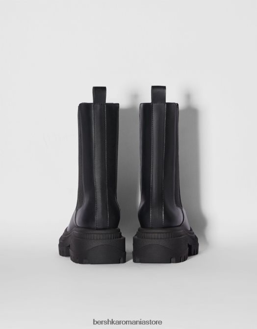 Bershka femei botine cu toc jos cu panouri elastice negru Z86D2278 încălţăminte