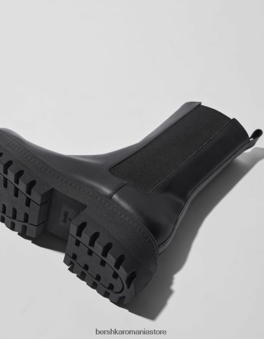 Bershka femei botine cu toc jos cu panouri elastice negru Z86D2278 încălţăminte