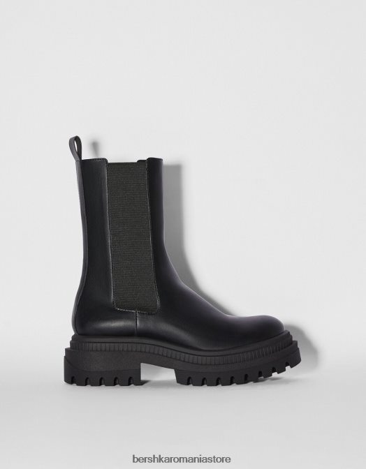 Bershka femei botine cu toc jos cu panouri elastice negru Z86D2278 încălţăminte