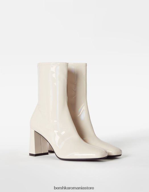 Bershka femei botine cu toc înalt în stil patentat ecru Z86D2320 încălţăminte