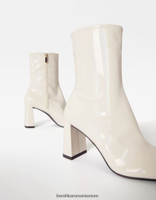 Bershka femei botine cu toc înalt în stil patentat ecru Z86D2320 încălţăminte
