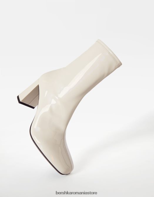 Bershka femei botine cu toc înalt în stil patentat ecru Z86D2320 încălţăminte