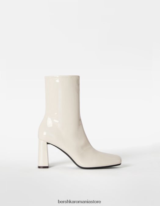 Bershka femei botine cu toc înalt în stil patentat ecru Z86D2320 încălţăminte