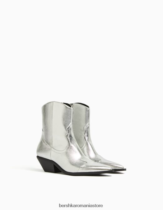 Bershka femei botine de cowboy cu toc înalt argint Z86D2284 încălţăminte