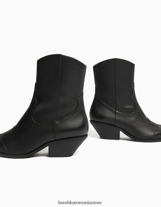 Bershka femei botine de cowboy din piele cu toc înalt negru Z86D1860 încălţăminte