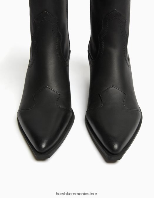 Bershka femei botine de cowboy din piele cu toc înalt negru Z86D2276 încălţăminte