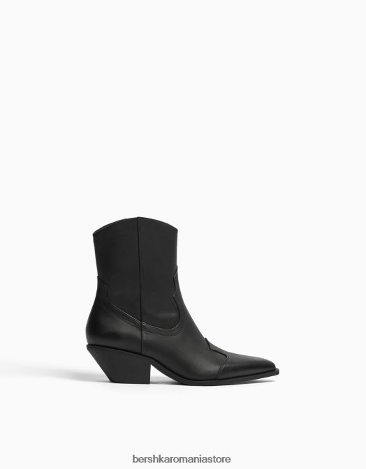 Bershka femei botine de cowboy din piele cu toc înalt negru Z86D2288 încălţăminte
