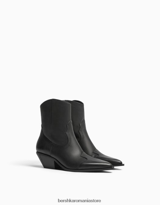 Bershka femei botine de cowboy din piele cu toc înalt negru Z86D2288 încălţăminte