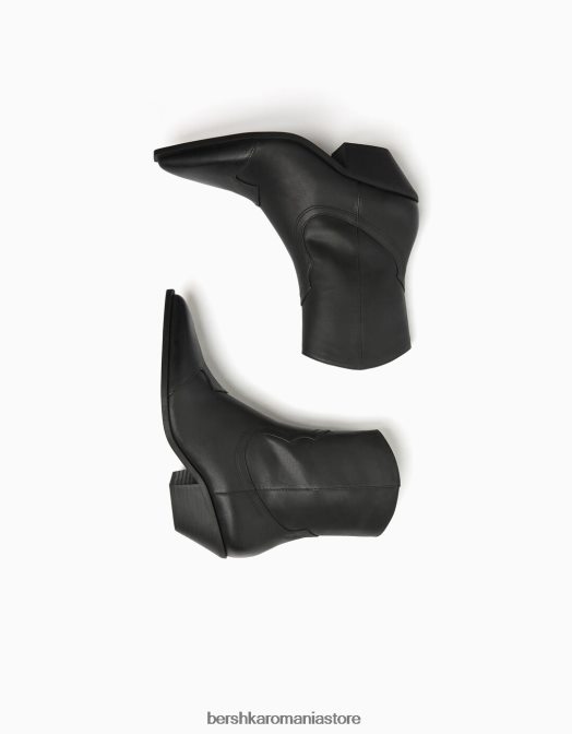 Bershka femei botine de cowboy din piele cu toc înalt negru Z86D2288 încălţăminte