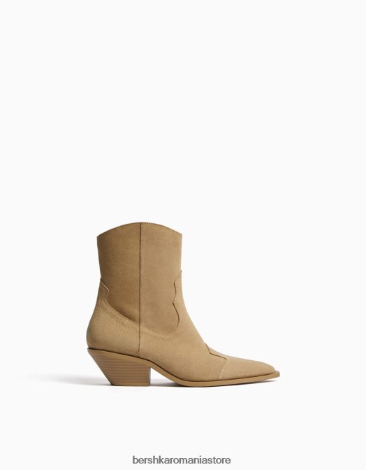 Bershka femei botine de cowboy din piele cu toc înalt nisip Z86D1854 încălţăminte