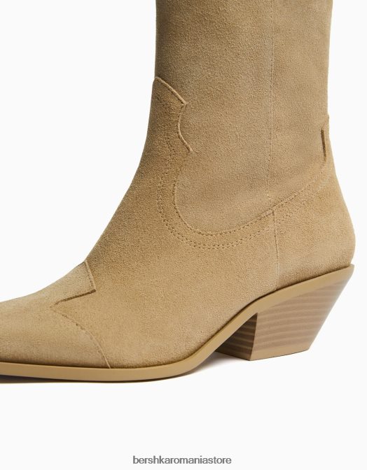 Bershka femei botine de cowboy din piele cu toc înalt nisip Z86D2289 încălţăminte