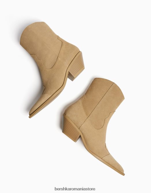 Bershka femei botine de cowboy din piele cu toc înalt nisip Z86D2289 încălţăminte