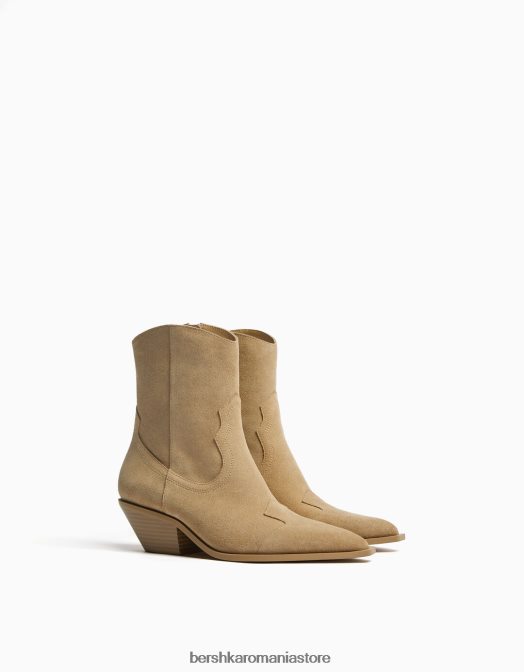 Bershka femei botine de cowboy din piele cu toc înalt nisip Z86D2289 încălţăminte